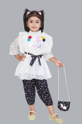 M M NAJRIN FASHION Baby Girls Casual Top Trouser(Navy Blue)