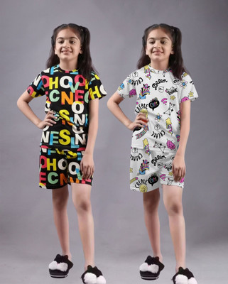 FEBVIBE Girls Casual T-shirt Shorts(Multicolor 22)