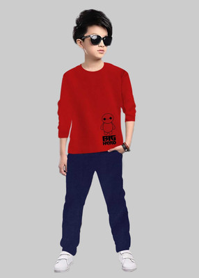 SIXER Boys Casual T-shirt Track Pants(NAVY, RED)