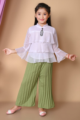 NIVARACREATION Girls Party(Festive) Dress Capri(Green)