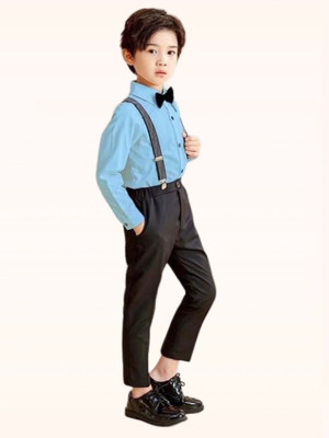 Kilimoli Boys & Girls Party(Festive) Dungaree and Romper Pant(Black-Sky)