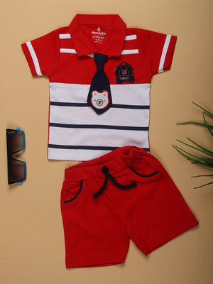 V-MART Baby Boys Casual T-shirt Shorts(Red)