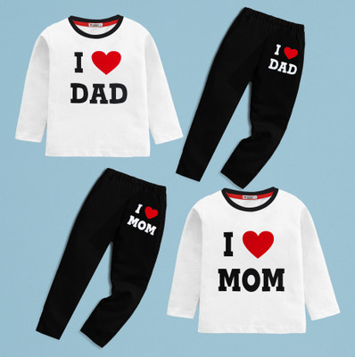 tarsier Baby Boys & Baby Girls Casual T-shirt Track Pants(DAD WHITE_MOM WHITE_L.SLV)