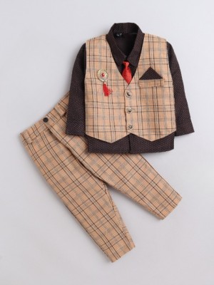 Fourfolds Boys Party(Festive) Shirt Waistcoat, Trouser(Brown)