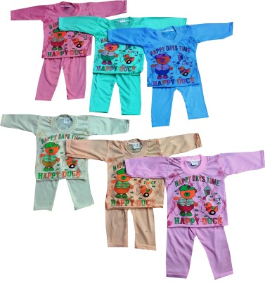 Siddhi Enterprises Baby Boys & Baby Girls Party(Festive) T-shirt Pyjama(Multicolor)