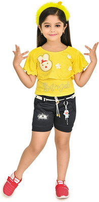 Fashion Hub WB Girls Casual Top Shorts(Yellow)