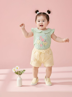 BABY'S DAY Baby Girls Casual Top Shorts(Green)