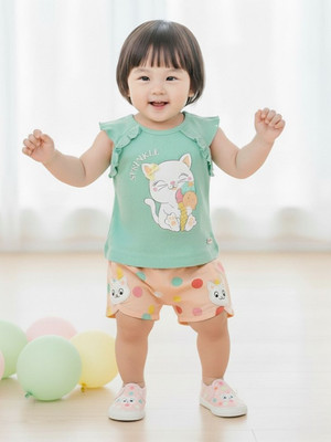 BABY'S DAY Baby Girls Casual Top Shorts(Green)
