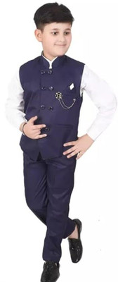 NVH Boys Festive & Party Shirt, Waistcoat and Pant Set(Blue Pack of 1)