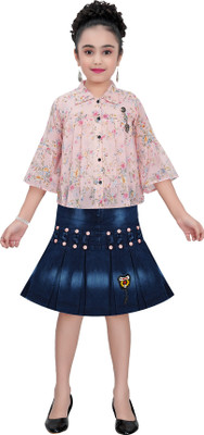 CLOTH ADDA Girls Party(Festive) Top Skirt(Orange)