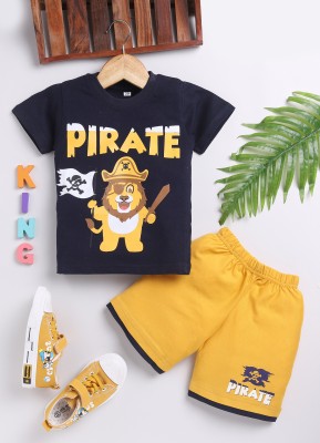 carrydreams Boys Casual T-shirt Shorts(MUSTARD-NAVY)