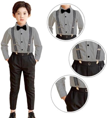 ULTRINA Baby Boys Party(Festive) Shirt Pant, Suspenders, Bow Tie(GREY)