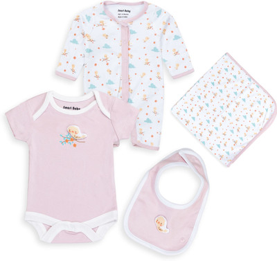 Smart Baby Baby Boys & Baby Girls Casual Bodysuit Bib(Pink & White)