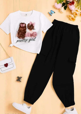 anika dresses Girls Casual Top Pant(Black)