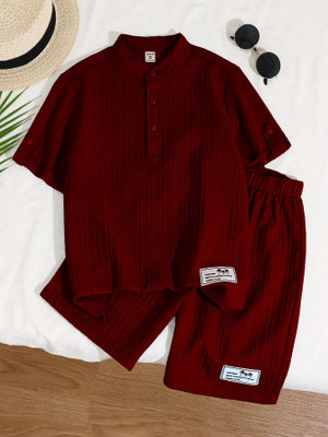 peeloo Baby Boys Casual Shirt Shorts(MAROON SHUGHAR CAN)