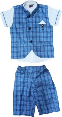 FASHION BOY Boys Party(Festive) Shirt Shorts, Waistcoat(Blue)