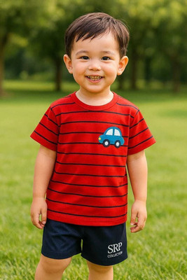 CALCUTTA FASHION Baby Boys & Baby Girls Casual T-shirt Shorts(Red Black)