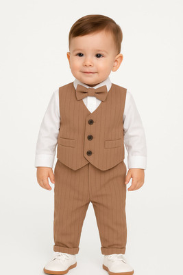 Vanray Fashion Baby Boys Party(Festive) Waistcoat Shirt, Pant, Bow Tie(BROWN)