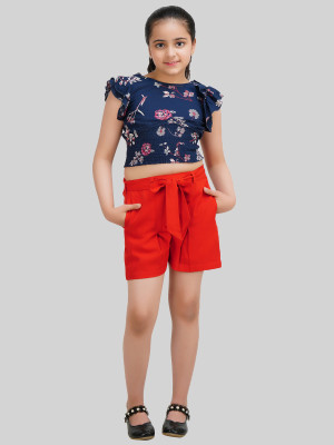 Being Naughty Girls Casual Top Shorts(Blue & Red)