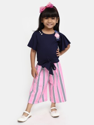 V-MART Girls Casual T-shirt Shorts(Navy Blue)