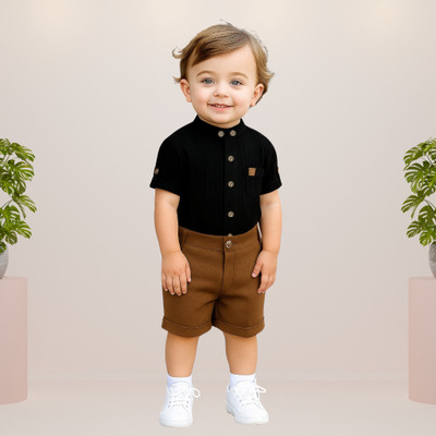 menvy Baby Boys Casual Shirt Shorts(Black)
