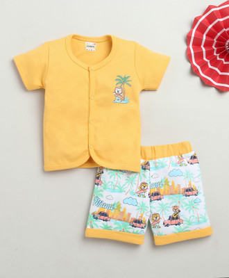 BUMZEE Boys Casual T-shirt Shorts(Yellow & White)
