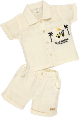 Pompidou Baby Boys Casual Shirt Pant(Off White)
