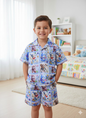 MANSI ENTERPRISE Boys & Girls Casual Shirt Shorts(Blue Multi)