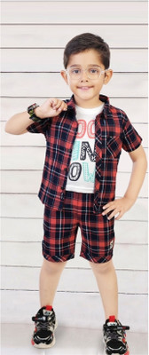 Choo Choo Boys Casual Shirt Shorts, T-shirt(Red)