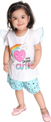 new gen Baby Girls Casual T-shirt Shorts(White)