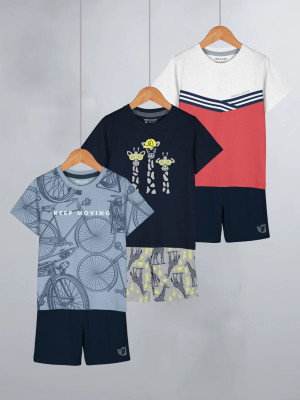 Hellcat Boys Casual T-shirt Shorts(coral, Navy, Bluish Grey)