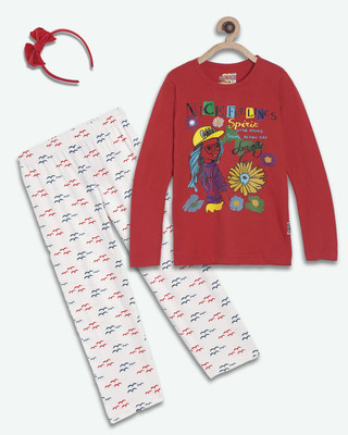 HouseOfCommon Girls Casual Pyjama Sleepsuit(RED_3BRD)