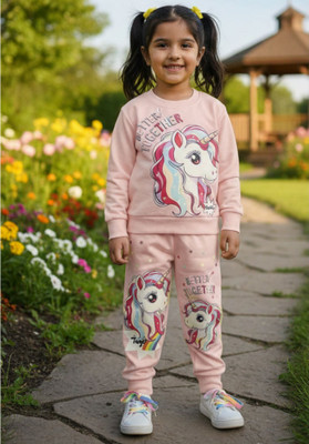 DAWINAR Baby Girls Party(Festive) T-shirt Track Pants(Pink)