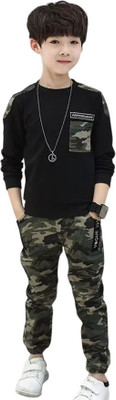 Sagar Impex Boys Casual T-shirt Pant(Black)