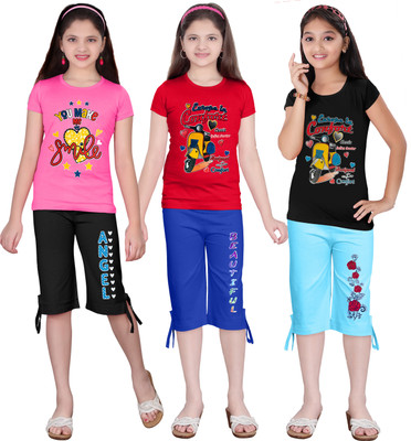 KS KOARRA Girls Casual T-shirt Track Pants(110 MULTICOLOURRS)
