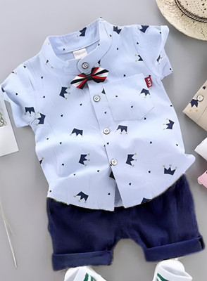 Vibe Trends Baby Boys & Baby Girls Party(Festive) Shirt Shorts(ROYAL SKY BLUE)