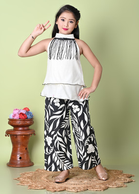 GLAMOUR WORLD GARMENTS Girls Daisy Party(Festive) Top Pant(WHITE)