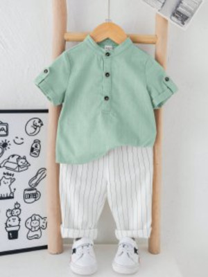 peeloo Baby Boys Casual Shirt Pant(GREEN PANT SET)
