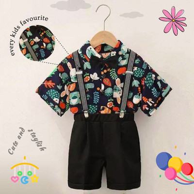 Whitebubble Baby Boys & Baby Girls Casual Shirt Shorts, Bow Tie, Suspenders(Black)