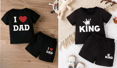 Shrebala Baby Boys & Baby Girls Party(Festive) T-shirt Shorts(DAD & KING)