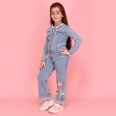 Cutecumber Baby Girls Casual Top Jeans(Blue)