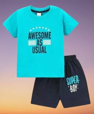 MUSNAHGARMENTS Boys Casual T-shirt Shorts(Sky Blue)