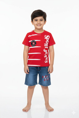 Silakaari Baby Boys & Baby Girls Casual T-shirt Shorts(Red-Blue)