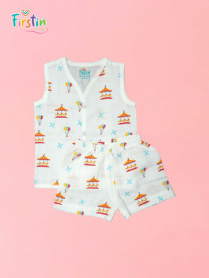 Firstin Baby Boys & Baby Girls Casual Vest Shorts(Merry Go Round W)