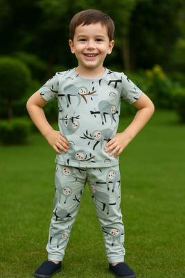 Kidloo Boys Casual T-shirt Track Pants(Light Blue: Koala)