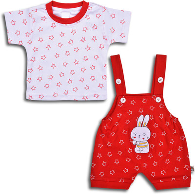 Wishkaro Baby Boys Casual T-shirt Dungaree(Red, White)