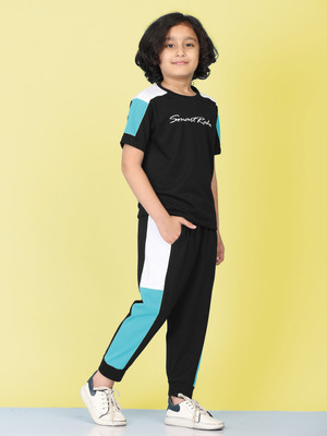 SmartRAHO Boys Casual T-shirt Track Pants(BLUE)