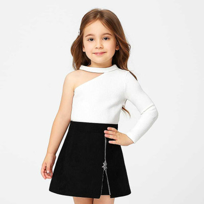 ANGELENTERPRISE Girls Casual Top Skirt(White-Black)