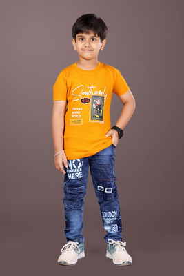 Clothadle Baby Boys Casual T-shirt Jeans(A-Gold)