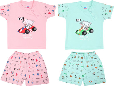 Tiny Tooth Baby Boys & Baby Girls Party(Festive) T-shirt Shorts(greenpink)